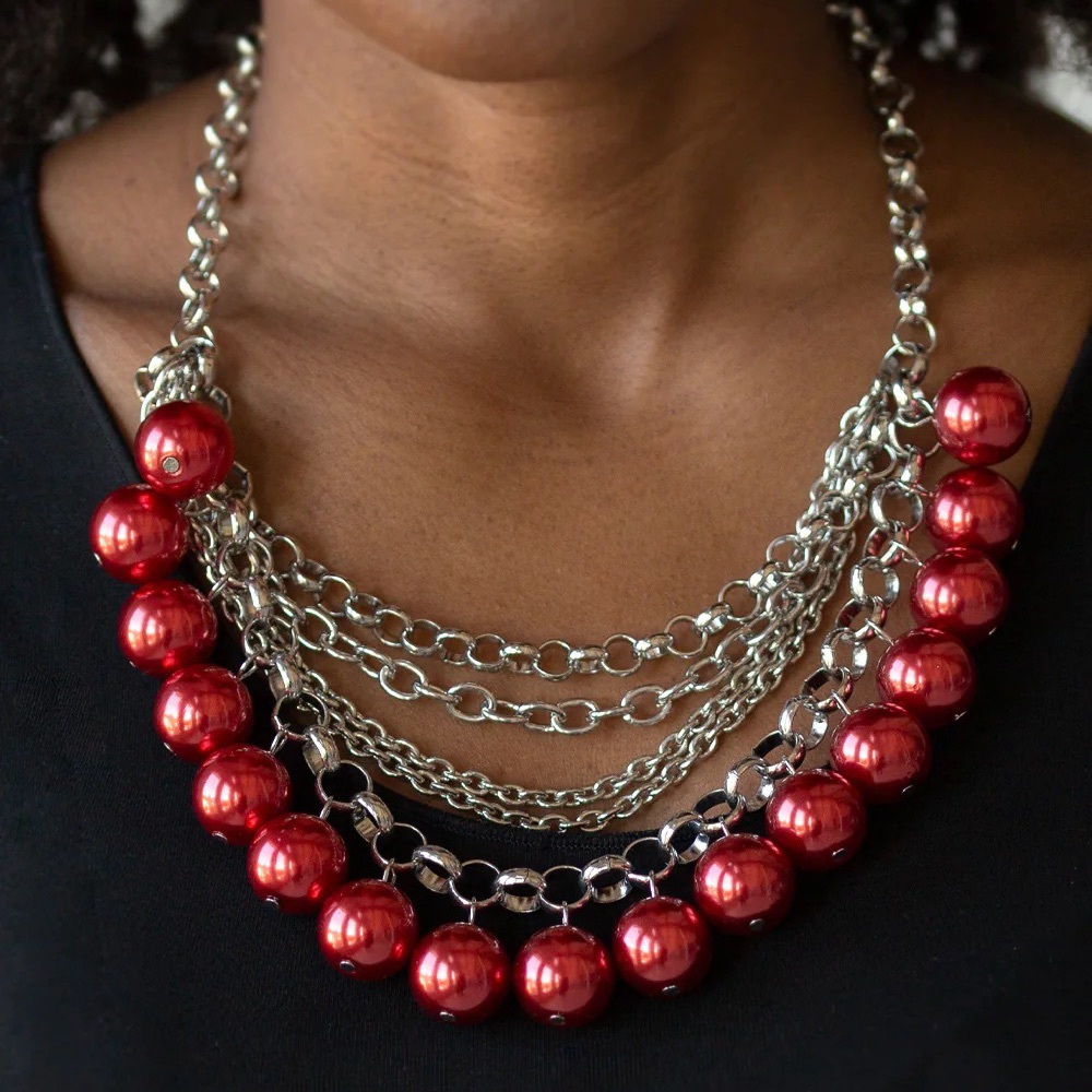 Wall Street red necklace and earrings -paparazzi 62b